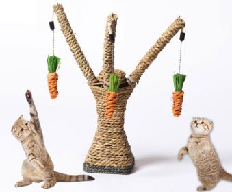 Pet Climbing Tree Frame Chew Toy, Rattan Grass Scratcher Kittens Fun Toy Activity Center Carrot Shaped Handwoven Seagrass Chew Toy, Cats Rabbit Hamste