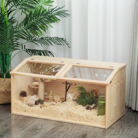 Middle Transparent Wooden Hamster Cage;  Small Animal Habitat Hutch for Large Siberian Hamster; Gerbils; Little Rabbits;  Natural