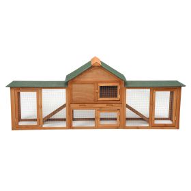 Large Wooden Rabbit Hutch Indoor and Outdoor Bunny Cage with a Tray and Runs for Small Animals, Orange