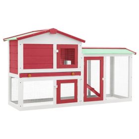 Outdoor Large Rabbit Hutch Red and White 57.1"x17.7"x33.1" Wood