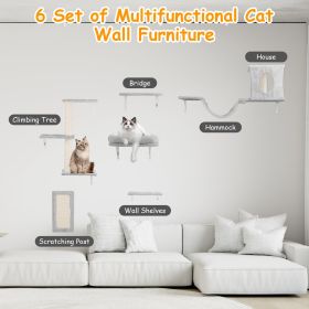 6 Set of Cat Wall Shelves Perch Cat Wall Furniture Wall Mounted Cat Climber with 3 Cat Shelves 2 Cat Houses 1 Cat Scratching Post Wooden Plush