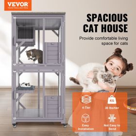 VEVOR Cat House Outdoor, 3-Tier Large Catio, Cat Enclosure with 360¬∞ Rotating Casters, 2 Platforms, A Resting Box and Large Front Door, 29.9 x 34 x 6