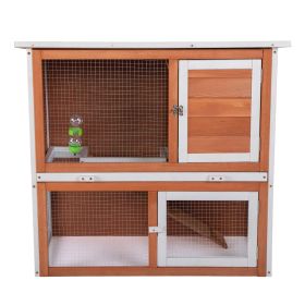 2-Tier Wood Rabbit Hutch, Outdoor Bunny Cage for Small Animals, Wooden Enclosure for Multiple Pets, Orange