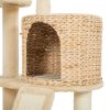 Cat Tree, 59-Inch Cat Tower for Indoor Cats, Plush Multi-Level Cat Condo with 2 Perches, 2 Caves, Cozy Basket and Scratching Board, Beige