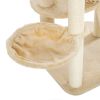 Cat Tree, 59-Inch Cat Tower for Indoor Cats, Plush Multi-Level Cat Condo with 2 Perches, 2 Caves, Cozy Basket and Scratching Board, Beige