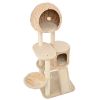 Cat Tree, 59-Inch Cat Tower for Indoor Cats, Plush Multi-Level Cat Condo with 2 Perches, 2 Caves, Cozy Basket and Scratching Board, Beige