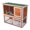 2-Tier Wood Rabbit Hutch, Outdoor Bunny Cage for Small Animals, Wooden Enclosure for Multiple Pets, Orange