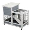 Wooden Rabbit Hutch, Outdoor Pet Bunny House Wooden Cage with Ventilation Gridding Fence, Openable Door, Cleaning Tray, Gray XH