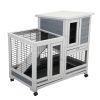 Wooden Rabbit Hutch, Outdoor Pet Bunny House Wooden Cage with Ventilation Gridding Fence, Openable Door, Cleaning Tray, Gray XH