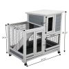 Wooden Rabbit Hutch, Outdoor Pet Bunny House Wooden Cage with Ventilation Gridding Fence, Openable Door, Cleaning Tray, Gray XH