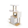 Wood Cat Tree Tower, Cat Furniture with Scratching Pads and Large Storage Space, Industrial Cat Cabinet with Shelves and Doors