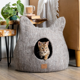 Whimsical Cat Ear Cave Bed (Color: Earth Brown, size: large)