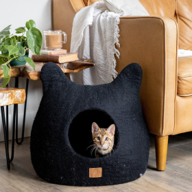 Whimsical Cat Ear Cave Bed (Color: Night Black, size: large)