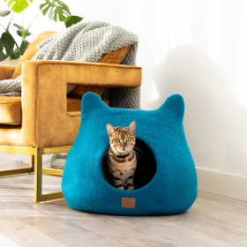 Whimsical Cat Ear Cave Bed (Color: Ocean Blue, size: Regular)