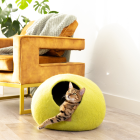 Premium Felted Wool Cat Cave Bed (Color: Citrus Green, size: large)