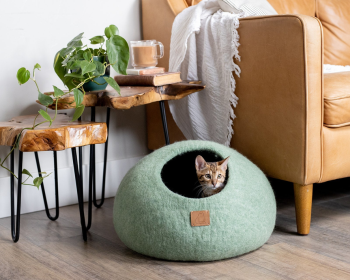 Premium Felted Wool Cat Cave Bed (Color: Eucalyptus Green, size: large)