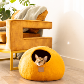 Premium Felted Wool Cat Cave Bed (Color: Fire Orange, size: large)