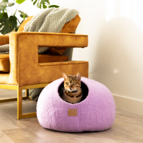 Premium Felted Wool Cat Cave Bed (Color: Lilac Purple, size: large)