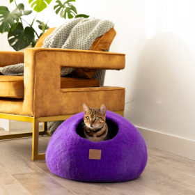 Premium Felted Wool Cat Cave Bed (Color: Plum Purple, size: large)