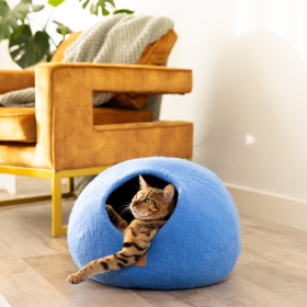 Premium Felted Wool Cat Cave Bed (Color: Sky Blue, size: large)