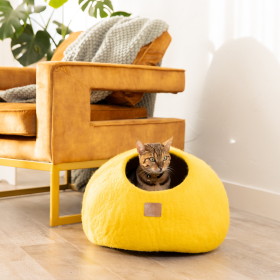 Premium Felted Wool Cat Cave Bed (Color: Sunny Yellow, size: large)