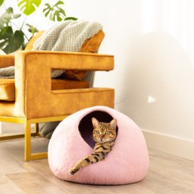 Premium Felted Wool Cat Cave Bed (Color: Valentine Pink, size: large)