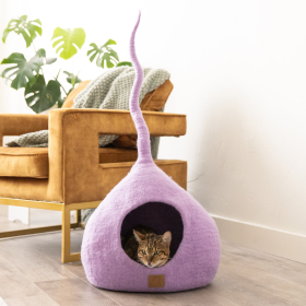 Deluxe Handcrafted Felt Cat Cave With Tail (Color: Lilac Purple, size: large)