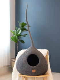 Deluxe Handcrafted Felt Cat Cave With Tail (Color: Stone Gray, size: large)