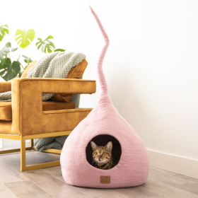 Deluxe Handcrafted Felt Cat Cave With Tail (Color: Valentine Pink, size: large)