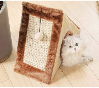 Portable Pet Scratcher Foldable Sisal Triangle Climbing Pad Cat Fur Climbing Frame (Color: Brown, size: small)