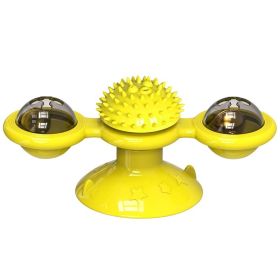 Cat Turntable Toy, Multifunction Catnip Rotating Windmill Toys with Strong Suction Cup, Interactive Play Self Groomer Massage Toy (Color: Yellow)