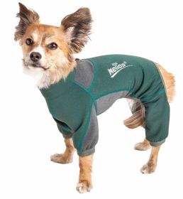 Dog Helios 'Rufflex' Mediumweight 4-Way-Stretch Breathable Full Bodied Performance Dog Warmup Track Suit (Color: Green, size: X-Small)