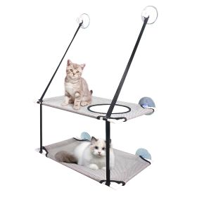 Indoor Window Hammock for Cat Double Layer Perch Bed Powerful Suction Cup up to 55LBS Capacity Breathable Mesh Window Mounted Cat Bed (Color: Grey)